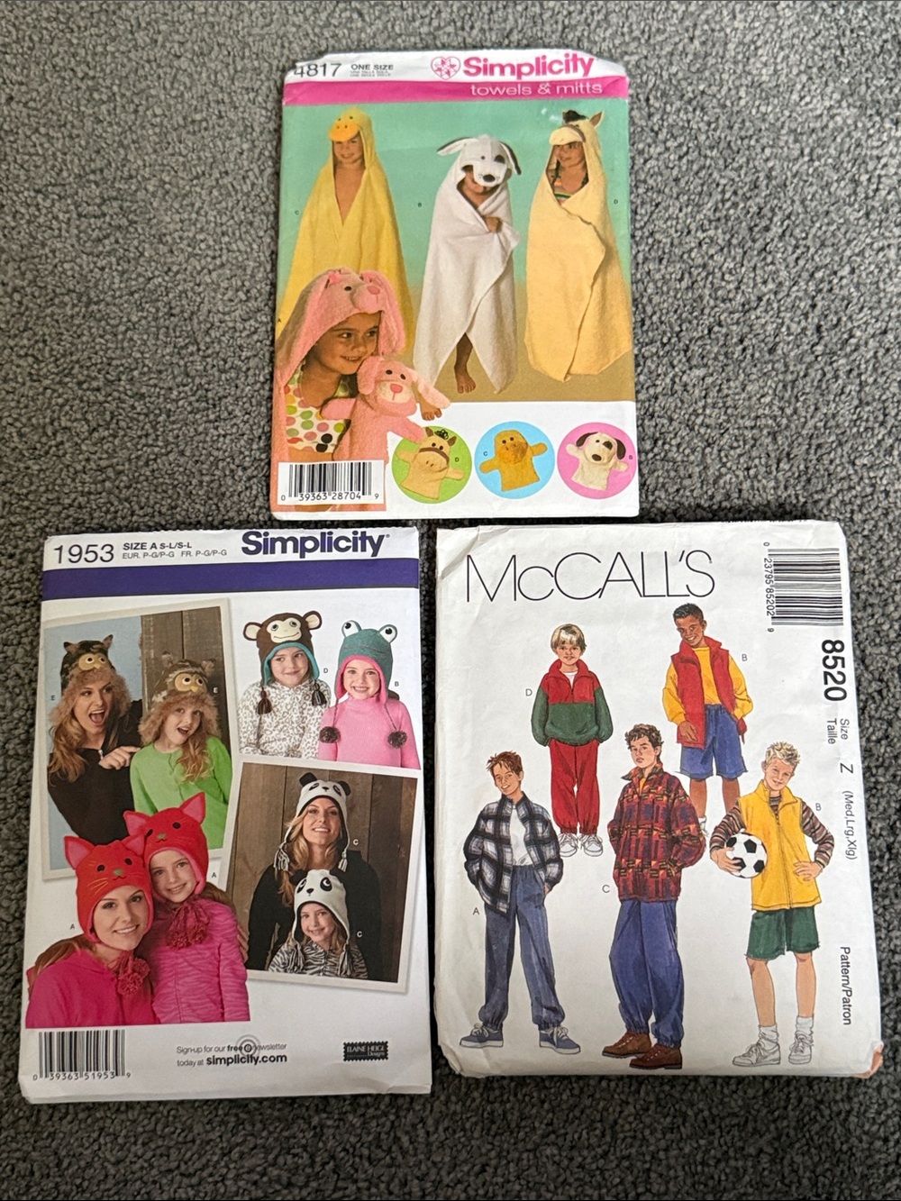 Simplicity & McCall Sewing Patterns! Jackets, Hats, Towels/Mitts. Various Sizes